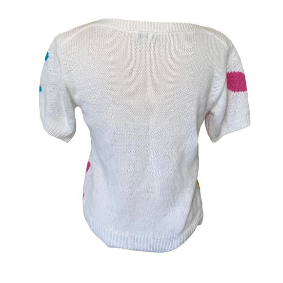 Janine Vintage Hand Knit Floral Embroidered Short Sleeve Sweater Pullover - Picture 3 of 8